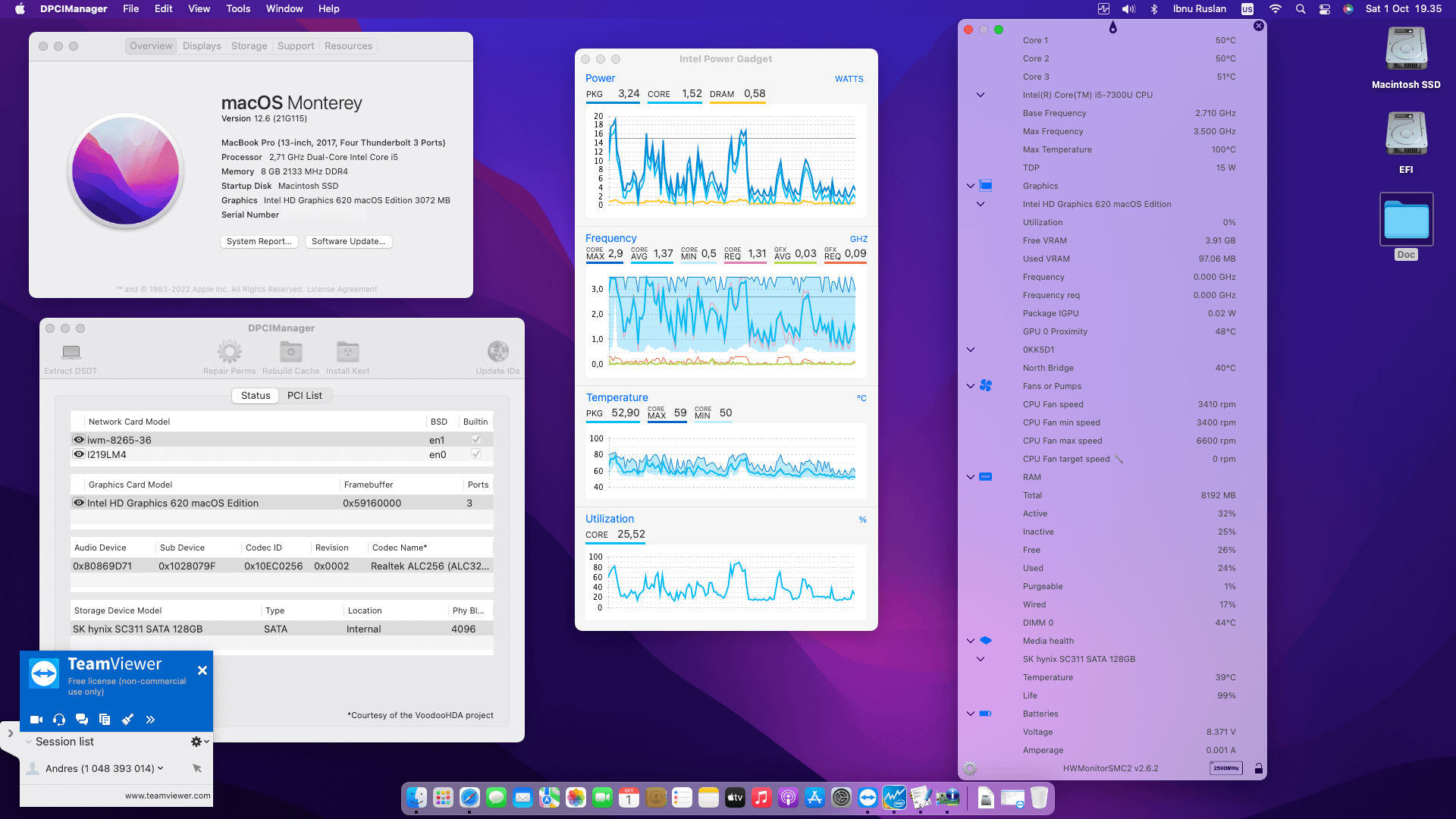 Success Hackintosh macOS Monterey 12.6 Build 21G115 in Dell Latitude 7280